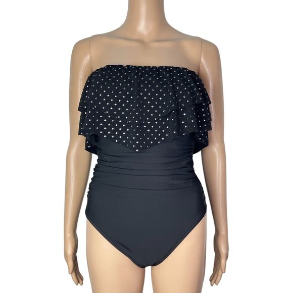 Magicsuit Stud Muffin Molly Strapless Flounce Bandeau Black One Piece Swimsuit - Picture 2 of 11